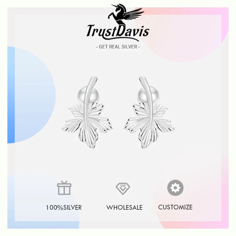 Trustdavis Real 925 Sterling Silver Fashion Stud Earrings Plant Fine for Women Wedding Birthday Present Jewelry  DS4016