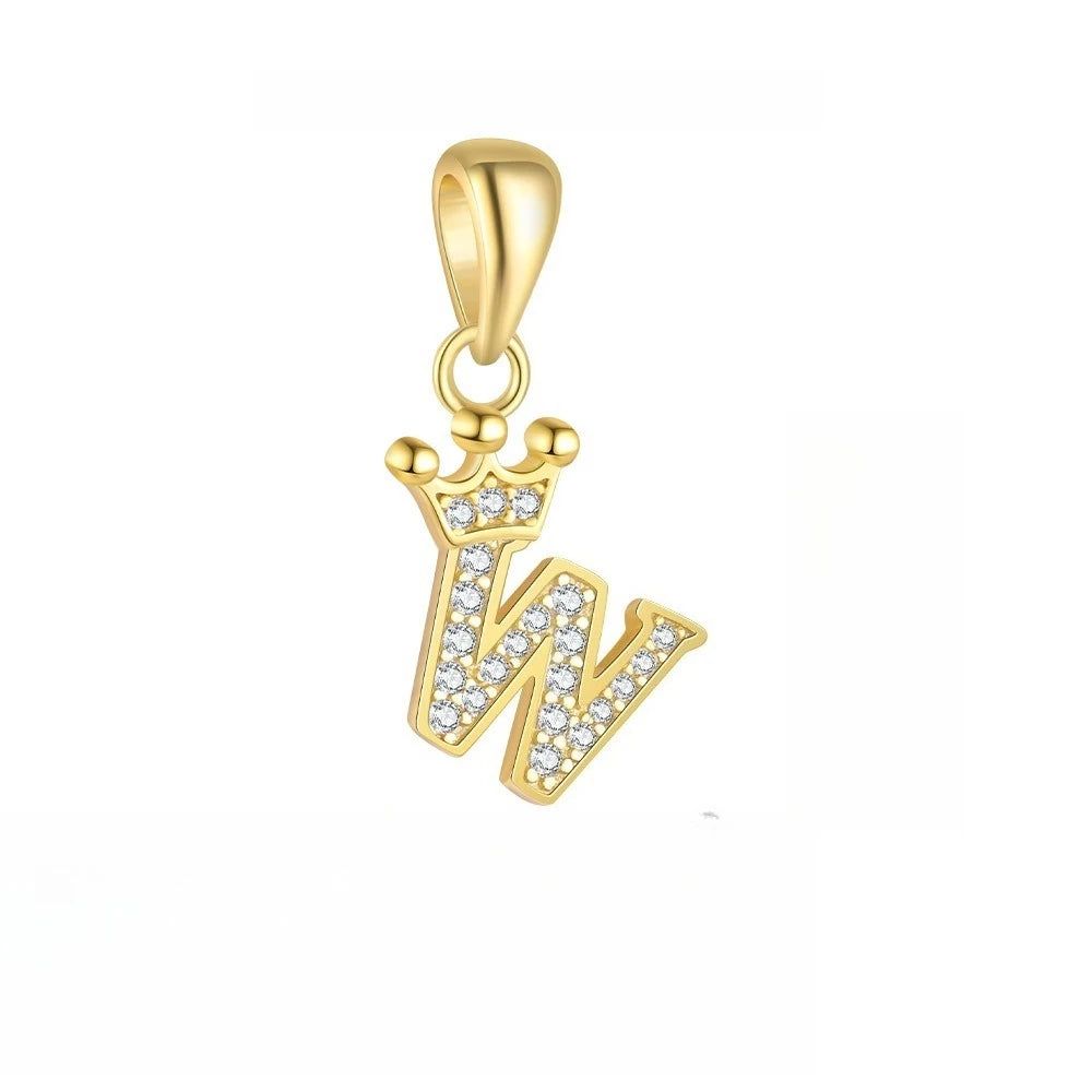 TrustDavis 925 Sterling Silver Women's Fashion Crown 26 Letter Pendant Zircon Necklace for Women Girls Jewelry Gift DS4445