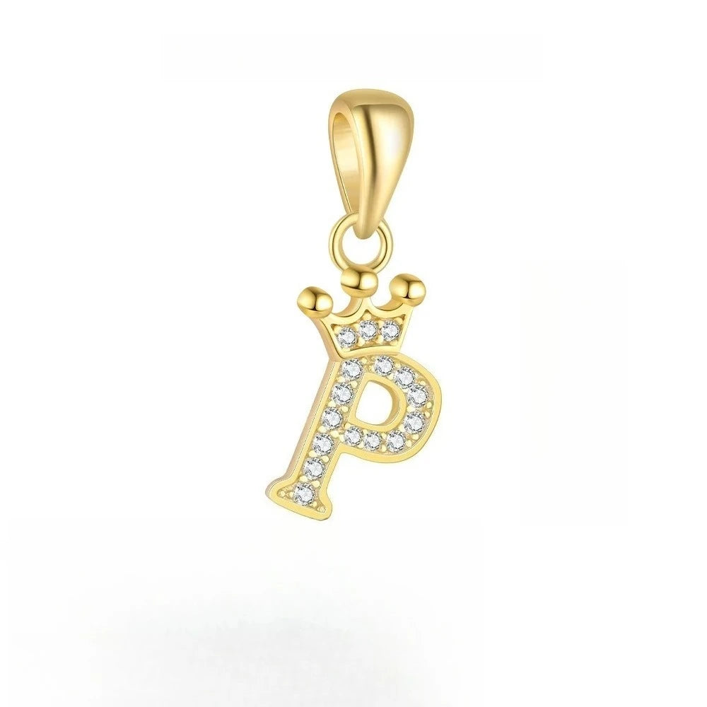 TrustDavis 925 Sterling Silver Women's Fashion Crown 26 Letter Pendant Zircon Necklace for Women Girls Jewelry Gift DS4445