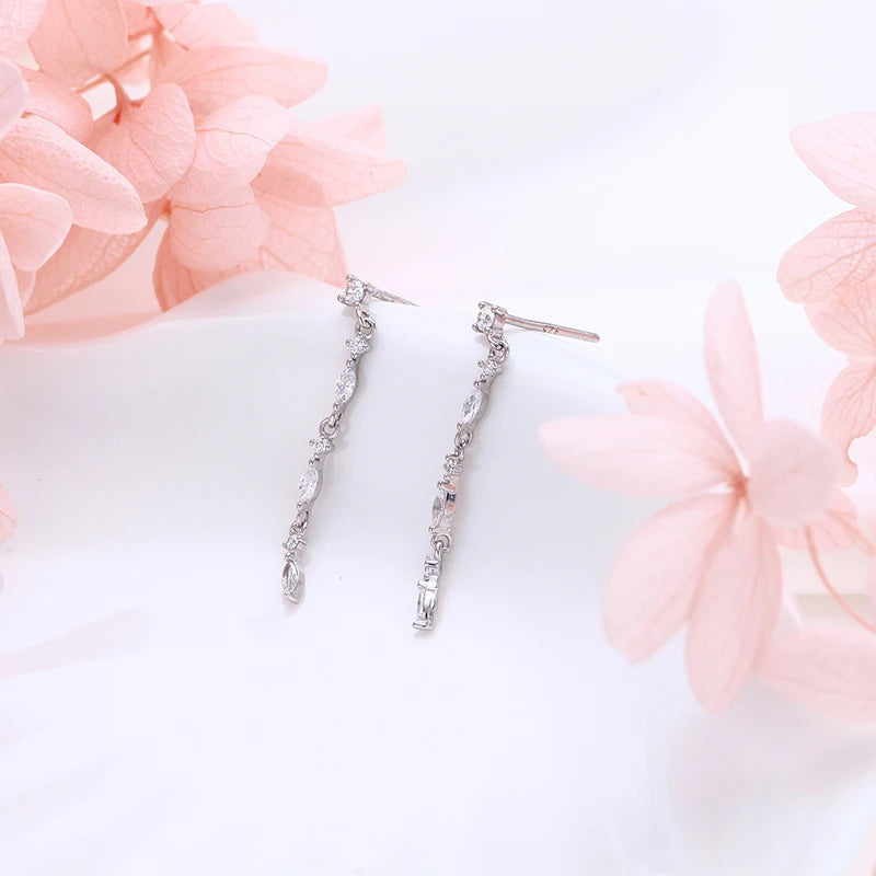 TrustDavis 925 Sterling Silver Women's Fashion Simple Zirconia Long Chain Drop Earrings for Women Girls Jewelry Gift DS4380
