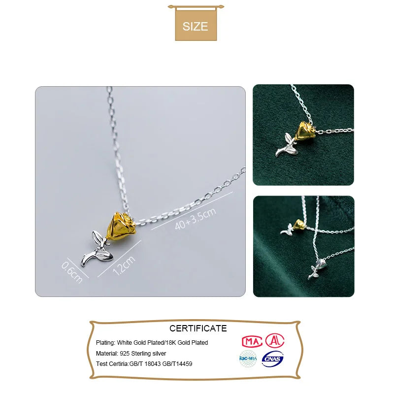 TrustDavis Real 925 Sterling Silver Sweet Elegant Rose Flower Clavicle Necklace For Women Wedding Valentine's Day Jewelry DB292