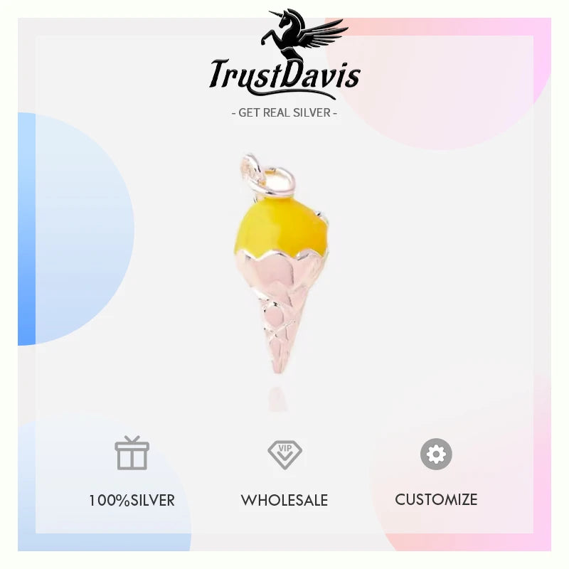 TrustDavis Real 925 Sterling Silver Cute Lovely Colored Ice Cream Pendant Handmade Bracelet Necklace Accessories Jewelry DZ1656