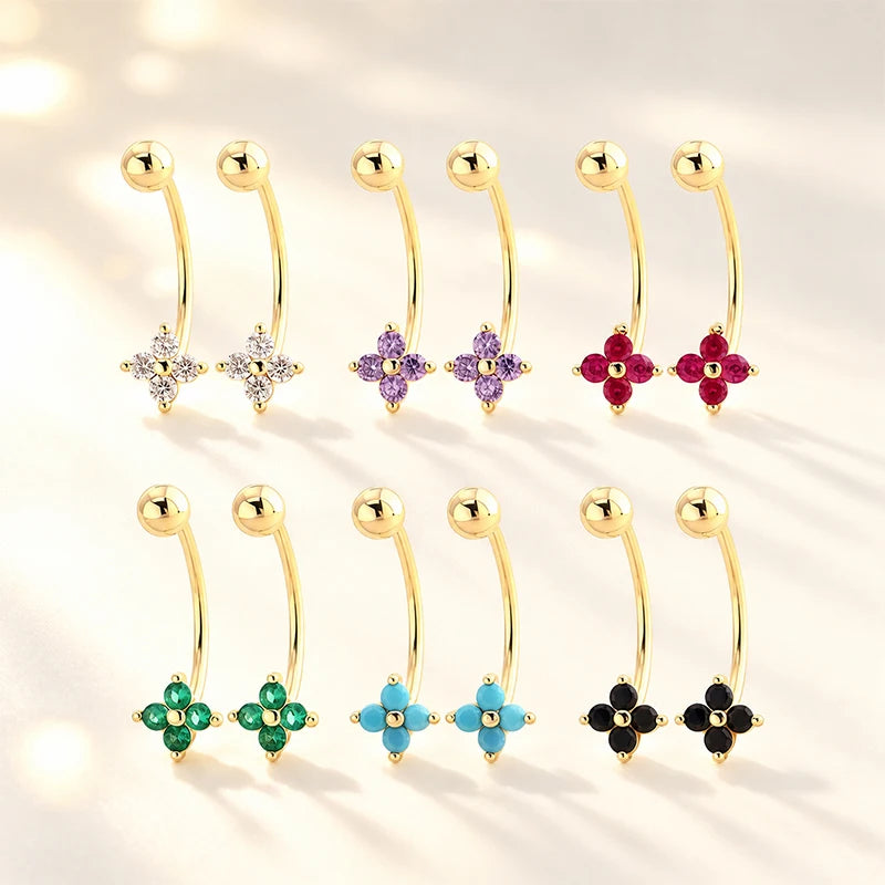 Four Leaf Clover Earring Multicolor Cubic Zircon Screw Earrings DS5006
