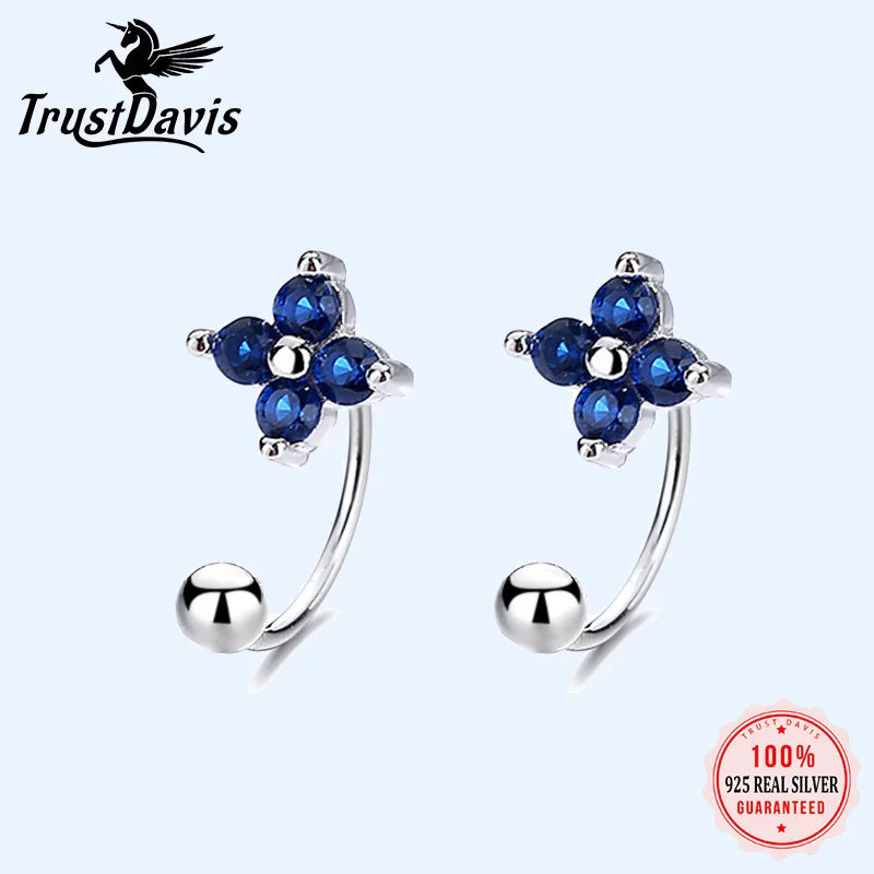 TrustDavis Real 925 Sterling Silver Fashion Flower Bowknot Beads Screw Stud Earrings For Women Wedding Party Fine Jewelry DA2412