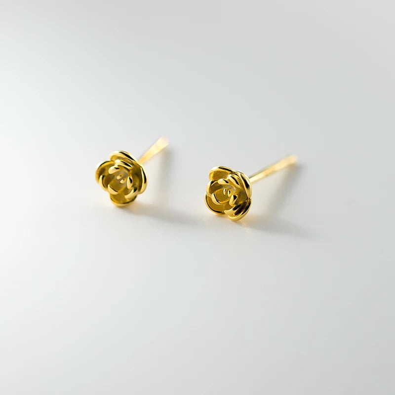 TrustDavis Real 925 Sterling Silver Minimalist Rose Flower Stud Earrings for Women School Party 925 Silver Jewelry Gift DS4647