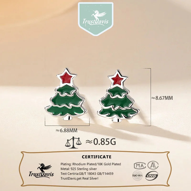 TrustDavis 925 Sterling Silver Cute Reindeer/Christmas Tree/Santa Claus Earrings for Women Girls Christmas Jewelry Gift  DS4703