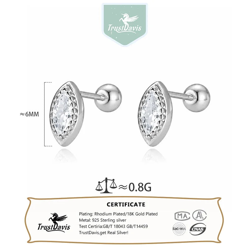 Real 925 Sterling Silver Marquise-shaped Zircon Stud Earrings DS4951