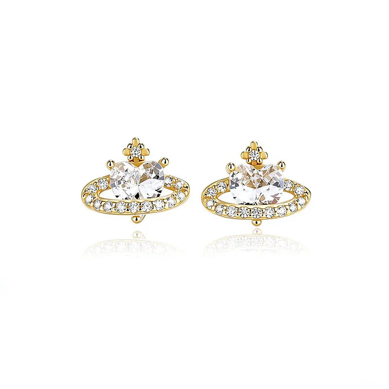 Heart-Shaped Planet Zirconia Stud Earrings DS5009