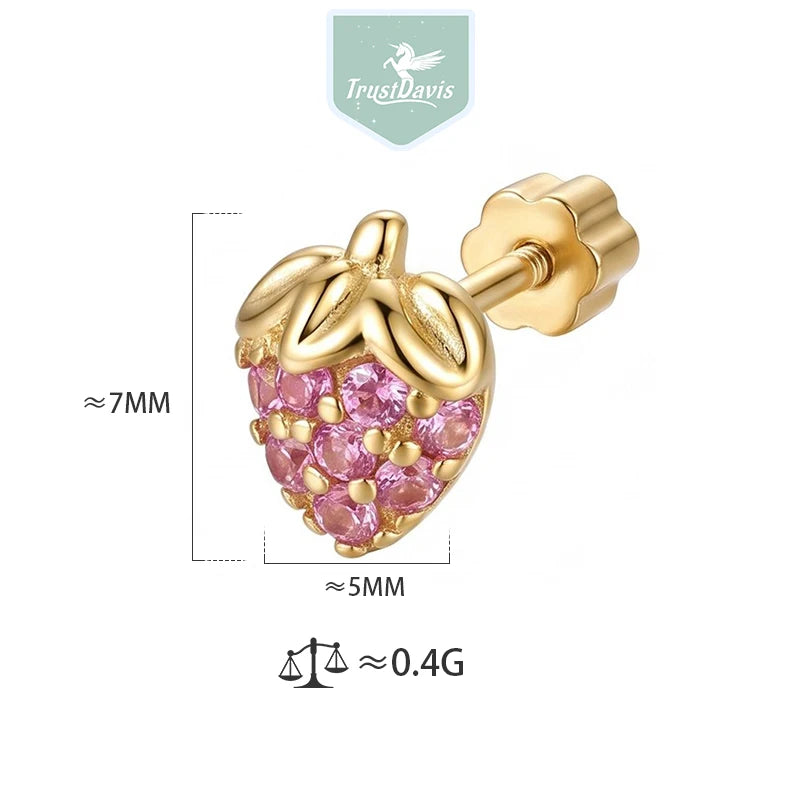 Single Fruit Zircon Screw Earrings for Women Daily Wear Jewelry Gift DS4977
