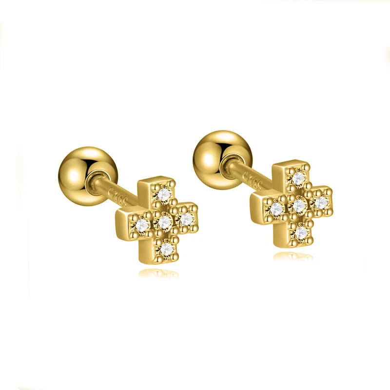 Colored Zircon Cross Screw Earrings DS4758