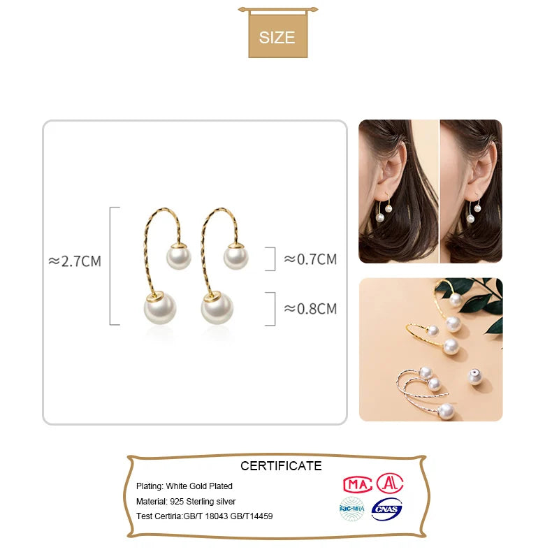 Trustdavis Real 925 Sterling Silver Fashion Pearl Hook Charm Stud Earrings For Elegant Women Lady Wedding Fine Jewelry DA1559