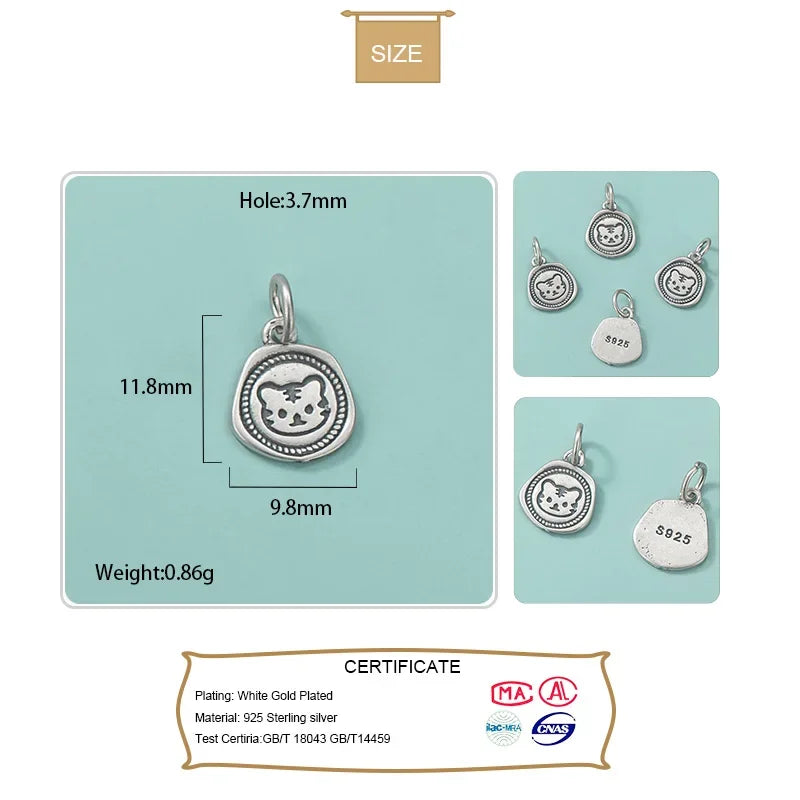 TrustDavis Real 925 Sterling Silver Animal Tiger Pendant Handmade DIY Necklace Bracelet Accessories Fine Jewelry Wholesale HY490