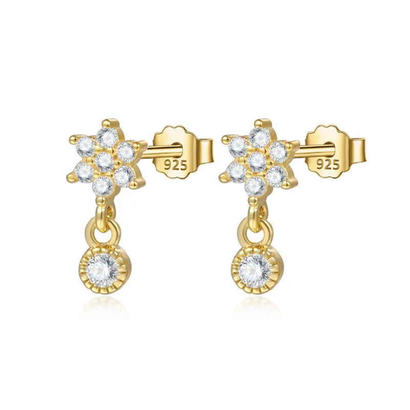 TrustDavis Real 925 Sterling Silver Fashion Flower Zircon Stud Earrings For Daughter Teen Girls Birthday Gift Jewelry DS4601