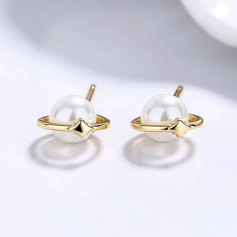 Pearl Earrings Dainty Planet Pearl Stud Earrings DS4997