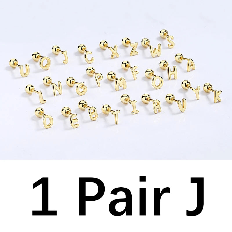 TrustDavis Real 925 Sterling Silver 26 Letter Screw Beads Stud Earring For Women Children Baby Minimalist Fine Jewelry DA2867