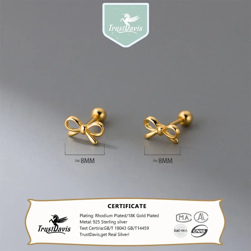 TrustDavis Real 925 Sterling Silver Fashion Sweet  Hollow Bowknot  Threaded  Earrings for Women Minimalist Jewelry DA3237