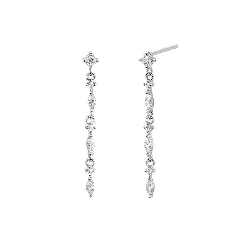 TrustDavis 925 Sterling Silver Women's Fashion Simple Zirconia Long Chain Drop Earrings for Women Girls Jewelry Gift DS4380