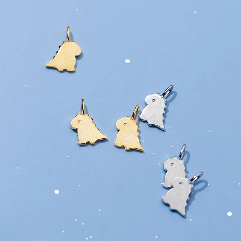 TrustDavis Real 925 Sterling Silver Personality Fashion Sweet Dinosaur Charm Pendant Handmade DIY Accessories Wholesale DZ47