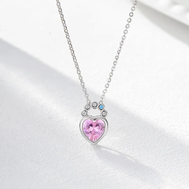 TrustDavis Real 925 Sterling Silver Fashion Simple Heart-shaped Zircon Lock Necklace for Women Girls Gift Fine Jewelry DS4736