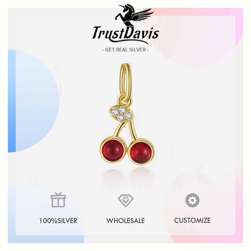 TrustDavis 925 Sterling Silver Cute Valentine’s Day Enamel Heart Pendant DIY Necklace Bracelet Accessories Fine Jewelry DZ1847