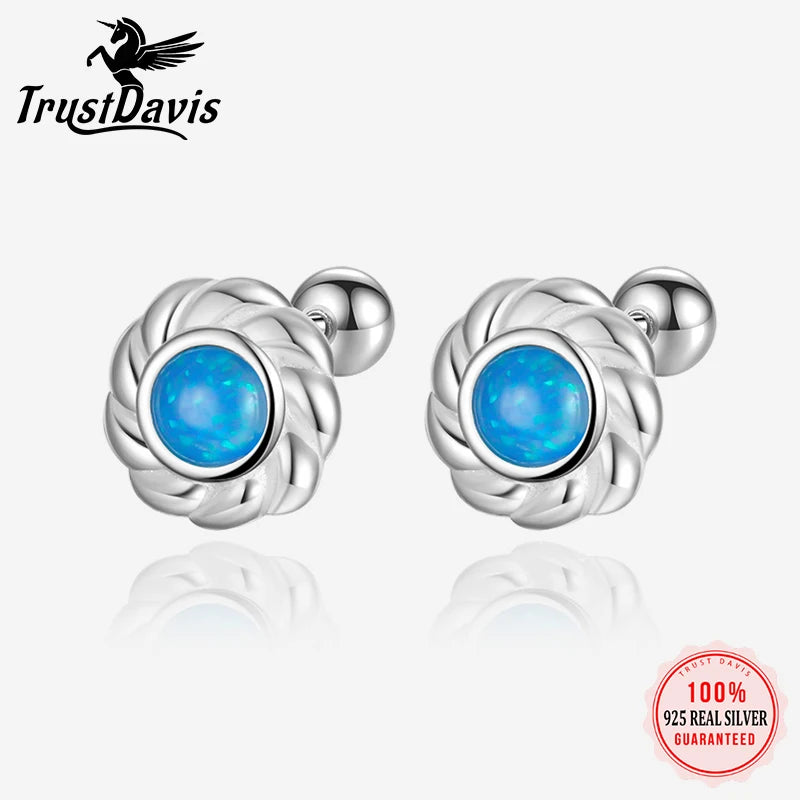TrustDavis Girls 100% 999 Sterling Silver Trendy Opal Stud Earrings Gift for Women Young Daughter Birthday Party DS4569