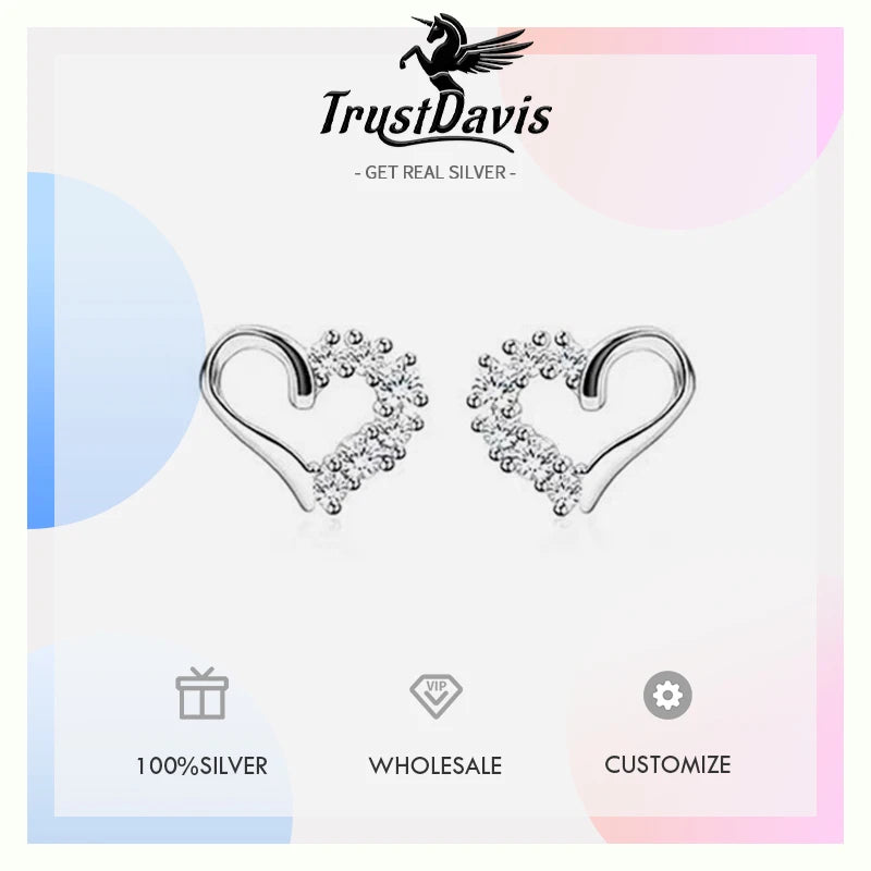 Hollowed Heart-shaped Zircon Stud Earrings DS4845