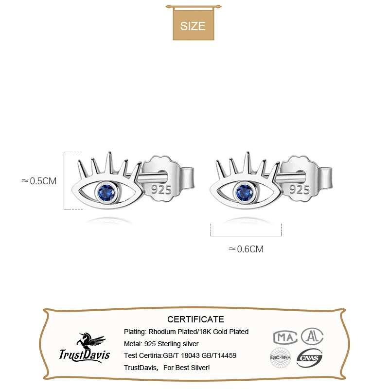 TrustDavis Real 925 Sterling Silver Fashion Sweet Mini Eye CZ Charm Stud Earrings For Women Wedding Party Fine Jewelry DB1303