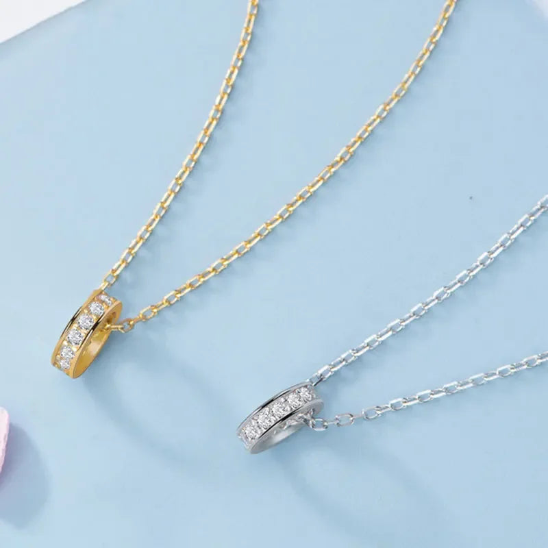 TrustDavis Real 925 Sterling Silver Fashion Geometric Circle Zircon Necklace For Women Wedding Statement Fine Jewelry Gift LB178