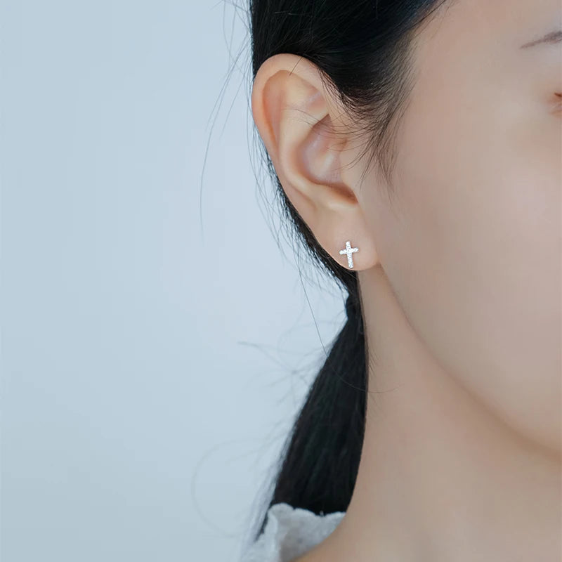 Trustdavis Real 925 Sterling Silver Sweet Cross Round CZ Screw Stud Earrings For Women Children Baby Girls Kids Jewelry DB1365