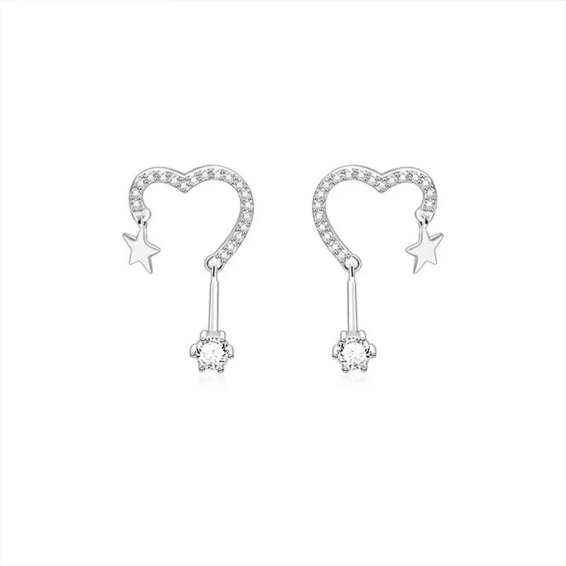 TrustDavis 925 Sterling Silver Women's Fashion Sweet Heart Star Zircon Earrings for Women Girls Jewelry Gift DS4410