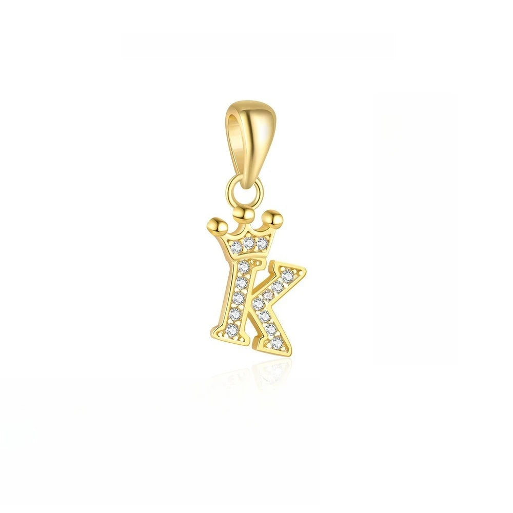 TrustDavis 925 Sterling Silver Women's Fashion Crown 26 Letter Pendant Zircon Necklace for Women Girls Jewelry Gift DS4445