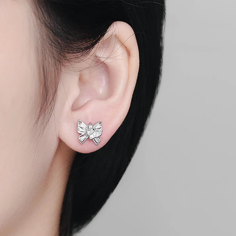 TrustDavis Real 925 Sterling Silver Cute Butterfly Stud Earrings for Women School Girls Daughter's Jewelry DS4118