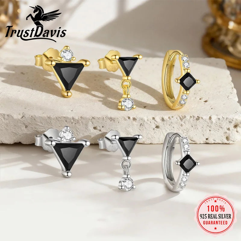 Fashion Black Triangular Single Stacked Earring  DS4743
