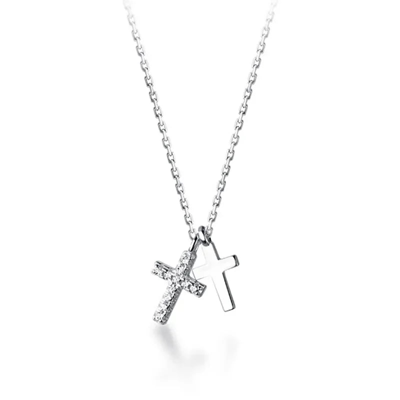 Trustdavis Real 925 Sterling Silver Fashion Double Cross CZ Pendant Short Clavicle Necklace For Women Wedding Fine Jewelry DA246