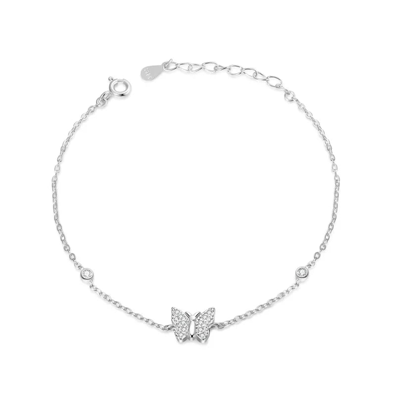 Trustdavis Real 925 Sterling Silver Sweet and Fresh Butterfly Zircon Bracelet Women Girls Birthday Party Gift Jewelry DS4145
