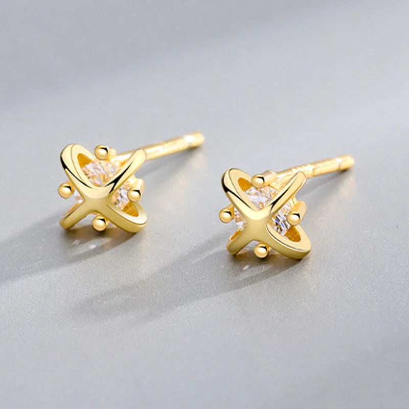 Real 925 Sterling Silver Planet Zircon Stud Earrings DS4956