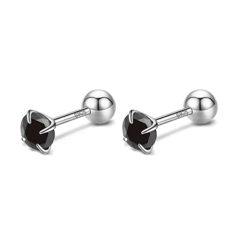 TrustDavis Real 925 Sterling Silver Black/Blue/White CZ Screw Stud Earrings For Women Children Baby Minimalist Jewelry DB1413