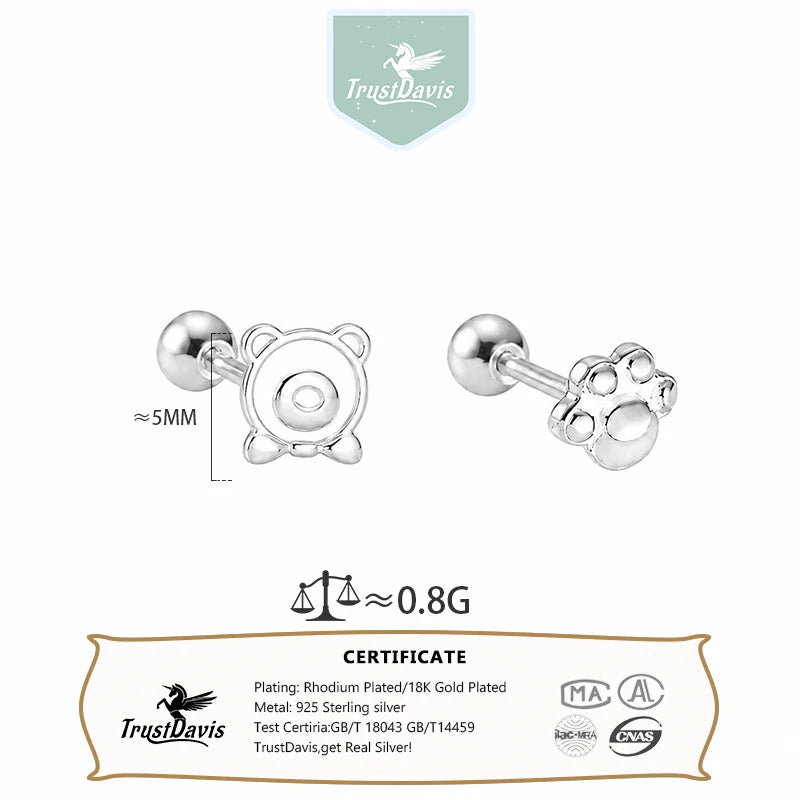 Bear Paw Screw Earrings for Women Daily Wear Jewelry Gift DS4982
