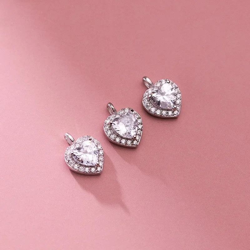 TrustDavis Real 925 Sterling Silver Sweet Romantic Heart Shiny CZ Pendant Handmade DIY Necklace Accessories Fine Jewelry HY846