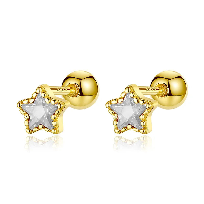 Geometric Star Colour CZ Screw Stud Earrings For Women Wedding Fine Jewelry DA052