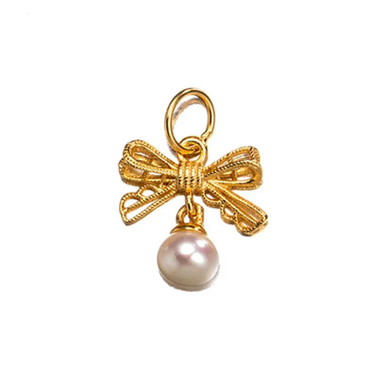 TrustDavis 925 Sterling Silver Fashion Romantic Cute Pearl Bow Pendant DIY Necklace Bracelet Accessories Fine Jewelry DZ1835
