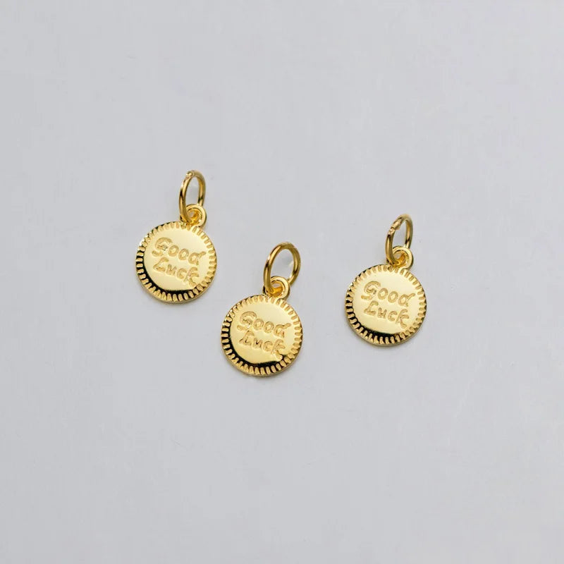 TrustDavis Real 925 Sterling Silver Fashion Lucky Round Card Charm Pendant Handmade DIY Accessories Fine Jewelry Wholesale HY043