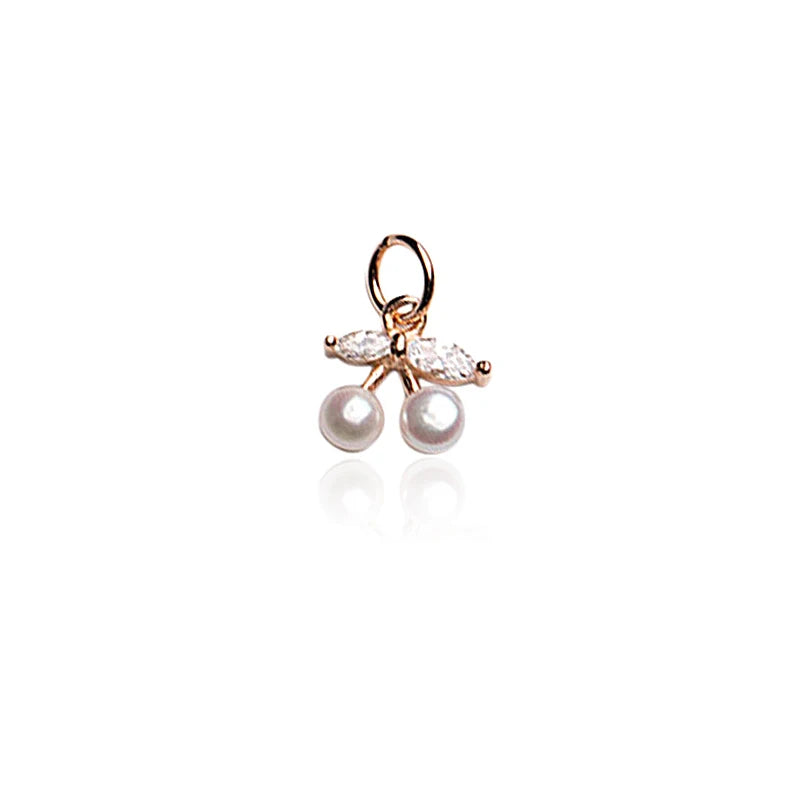 TrustDavis Real 925 Sterling Silver Fashion Bow Pearl Cherry Charm Pendant Handmade DIY Accessories Wholesale Jewelry DZ1701