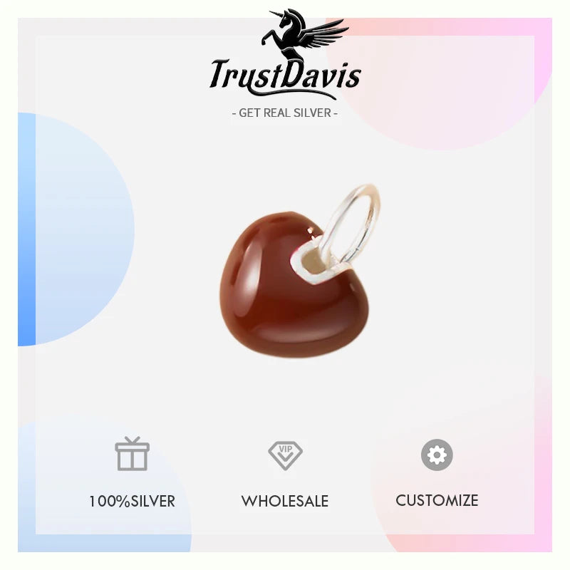 TrustDavis Real 925 Sterling Silver Fashion Round Heart Charm Pendant Handmade DIY Accessories Fine Jewelry Wholesale DZ1796