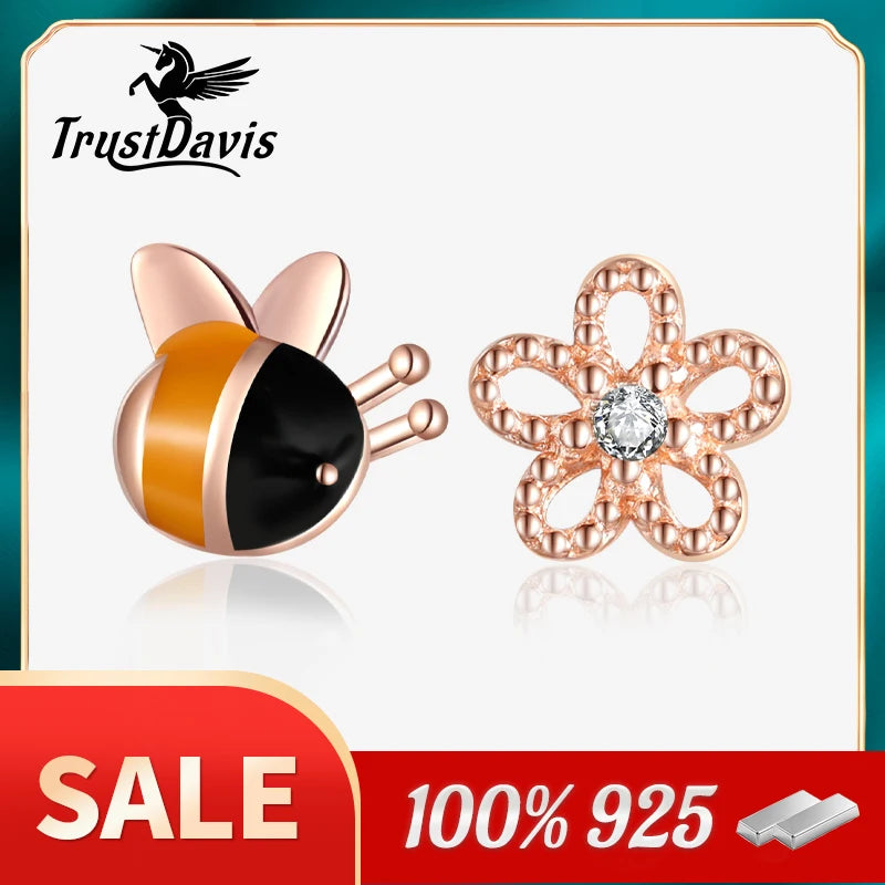 Asymmetrical Bee Flowers Stud Earrings DS734