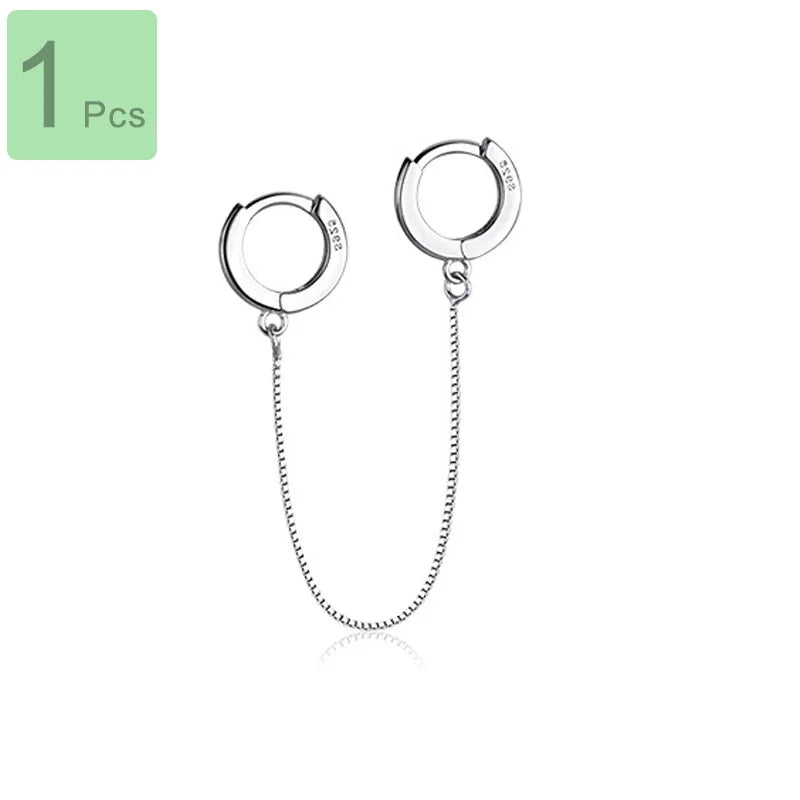 TrustDavis 1Pcs Real 925 Sterling Silver Fashion Box Chain Double Hoop Earrings For Women Wedding Party Fine Jewelry Gift DA2275
