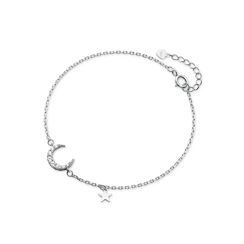 Trustdavis Genuine 925 Sterling Silver Fashion Sweet Moon CZ Star Bracelet For Women Wedding Valentine's Day Jewelry Gift DB1166