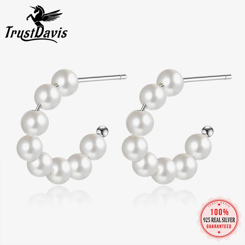 Real 925 Sterling Silver Cute Romantic PearlStud Earrings DS4037