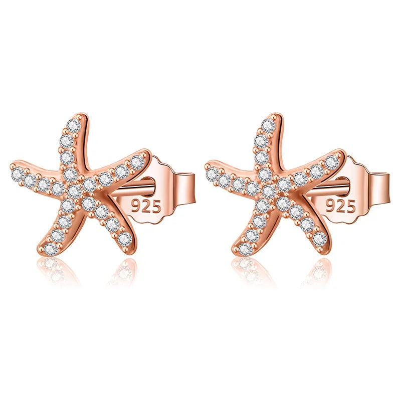 TrustDavis Original 925 Sterling Silver Star Starfish Stud Earrings For Women Birthday Wedding Party Fine Zircon Jewelry DA2776