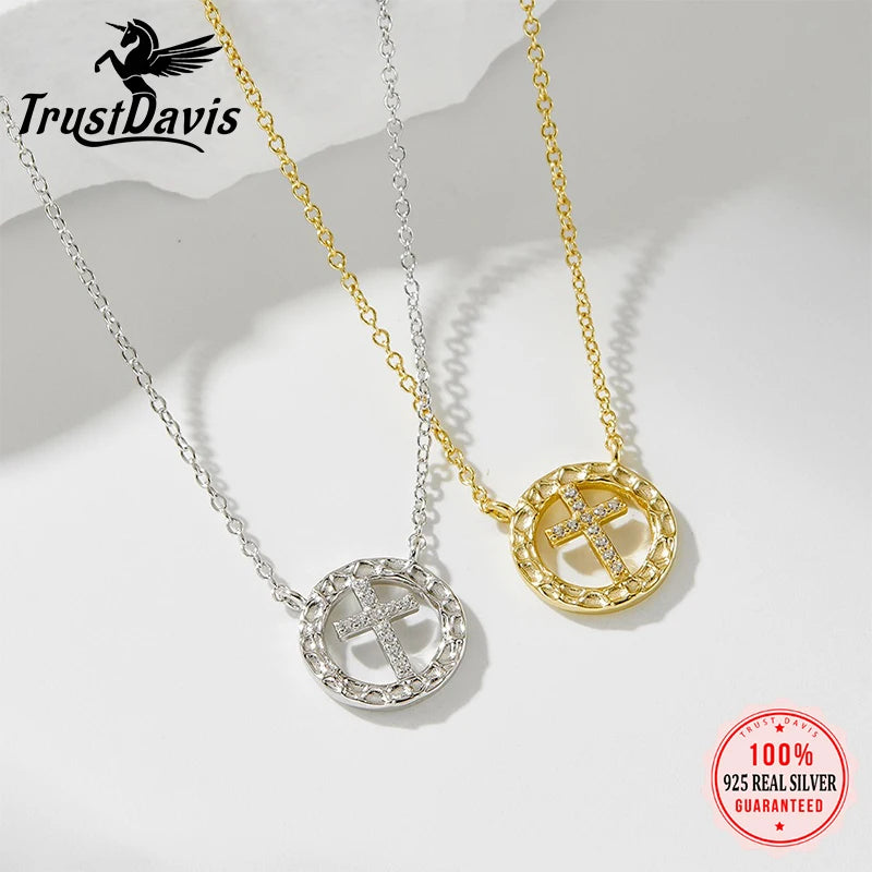 Round Hollow Cross Zircon Necklace DS4766